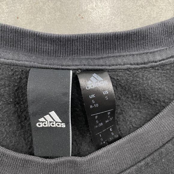 Adidas Sweatshirt Youth Small 8-10 Black 3-Stripes Crewneck Raglan Pullover - Picture 5 of 6